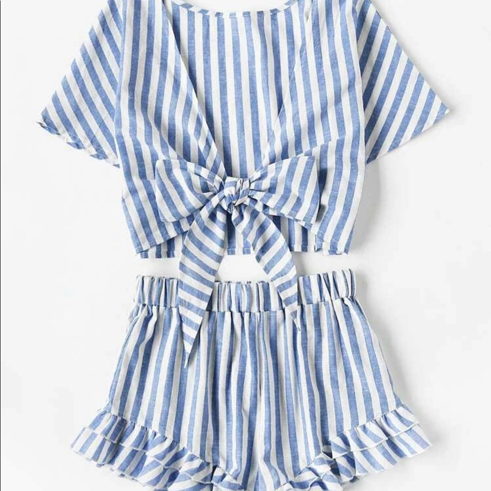 Matching blue stripe short set